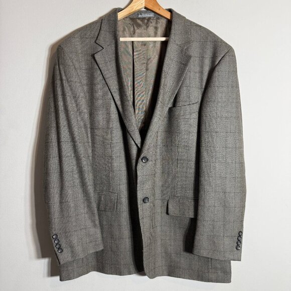 Oscar de la Renta Wool Cashmere Plaid Sport Coat Jacket Blazer Men's 46R Tan - Picture 4 of 15